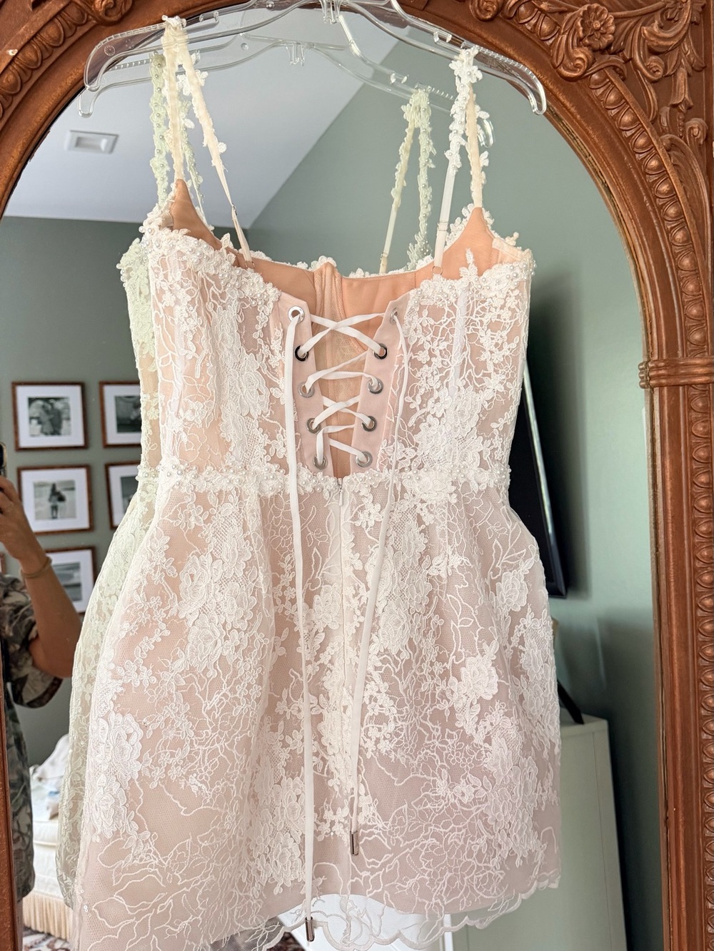 LARA White Lace Sheer Corset Mini Dress with Floral Applique - Picture 7 of 9
